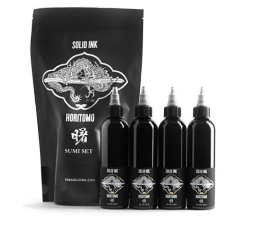 Тату краска Solid Ink Horitomo Sumi Set (Black, Dark, Medium, Light)