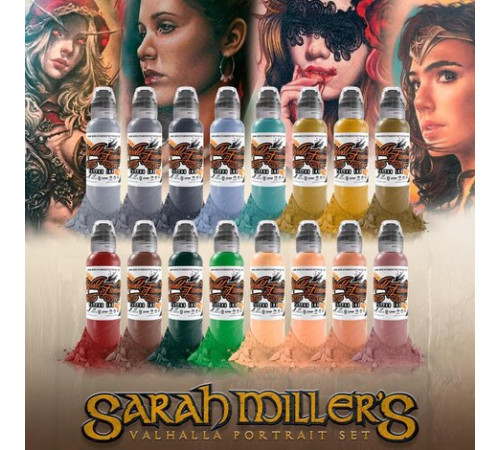 Краска World Famous Tattoo Ink Sarah Miller's Valhalla Portrait Set (16 пигментов)