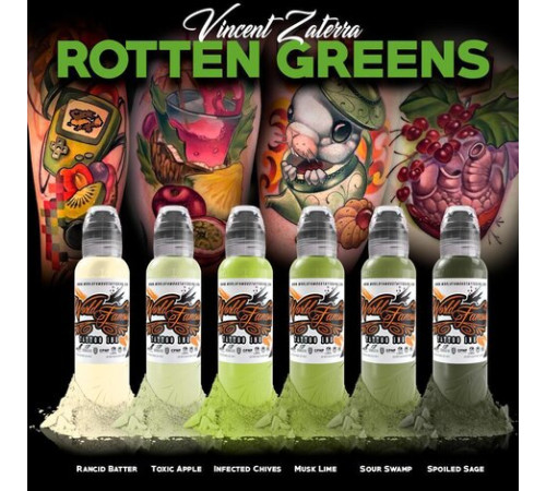 Краска World Famous Tattoo Ink Rotten Greens Vincent Zattera Set (6 пигментов)