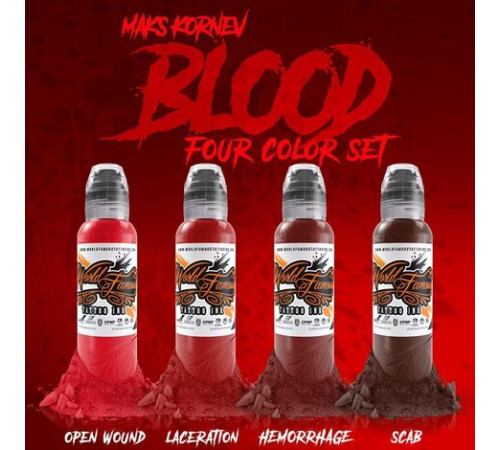 Краска World Famous Tattoo Ink Maks Kornev's Blood Color Set (4 пигмента)