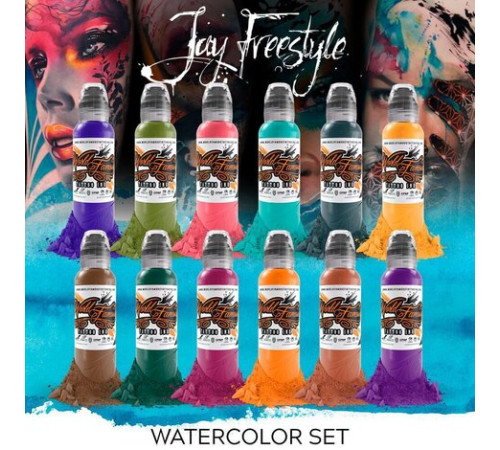 Краска World Famous Tattoo Ink Jay Freestyle Watercolor Ink Set (12 пигментов)