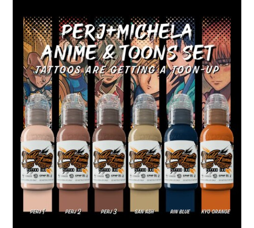 Краска World Famous Tattoo Ink Perj-Michela Anime & Toons Set (6 пигментов)