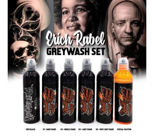 Краска World Famous Tattoo Ink Erich Rabel Greywash Set (6 пигментов)