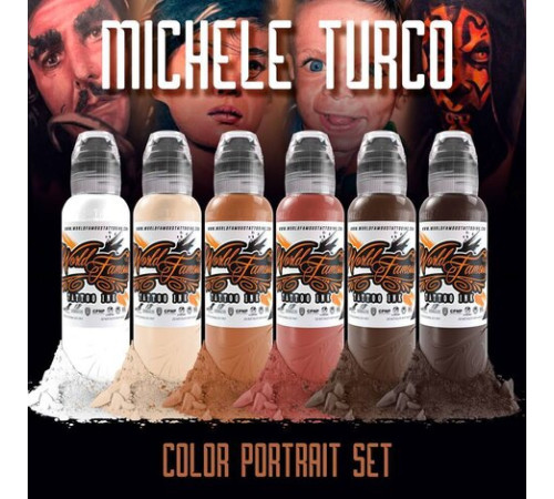 Краска World Famous Tattoo Ink Michele Turco Bottle Portrait Set (6 пигментов)