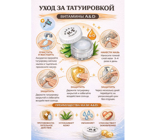 Крем витаминный для ухода за тату Natural A&D Vitamins (5 шт.)