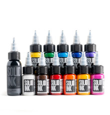 Тату краска Solid Ink 1/2oz 11 Colors + 1oz Black Mini Travel Set
