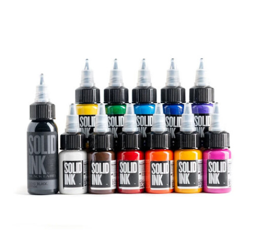 Тату краска Solid Ink 1/2oz 11 Colors + 1oz Black Mini Travel Set