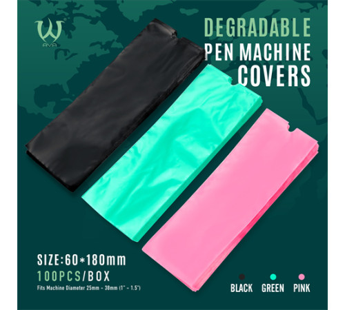 Барьерная защита на тату машинки AVA Pen Sleeve Black 60x180 мм (100 шт.)