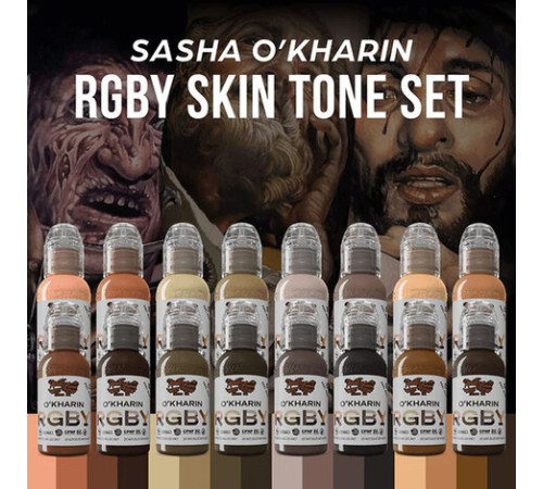 Тату-краска World Famous Tattoo Ink Sasha O'Kharin RGBY Skin Tone Set (16 пигментов)